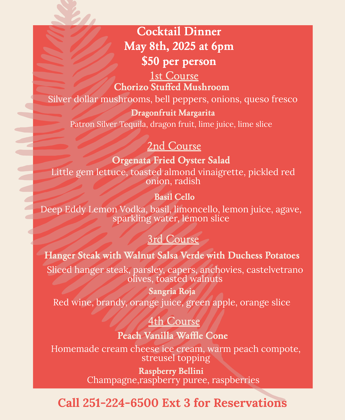 Monthly Wine Dinner Menu