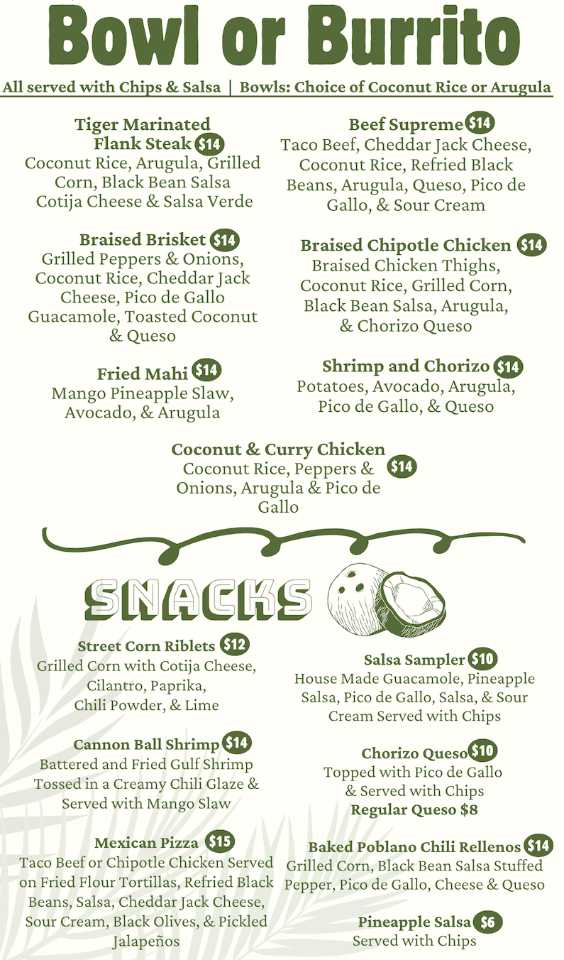 YoHo tacos and sides menu