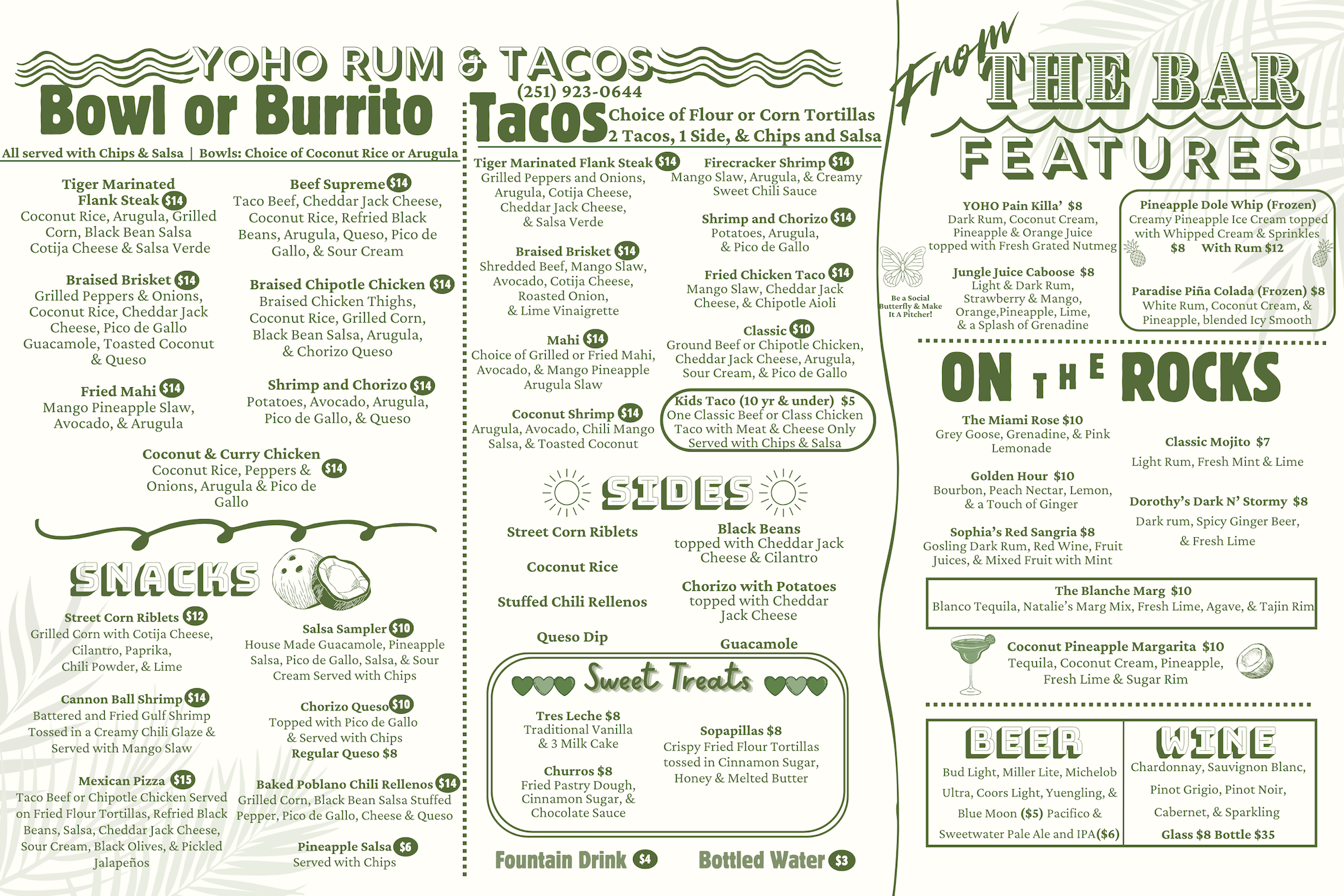 YoHo Rum and Tacos full menu